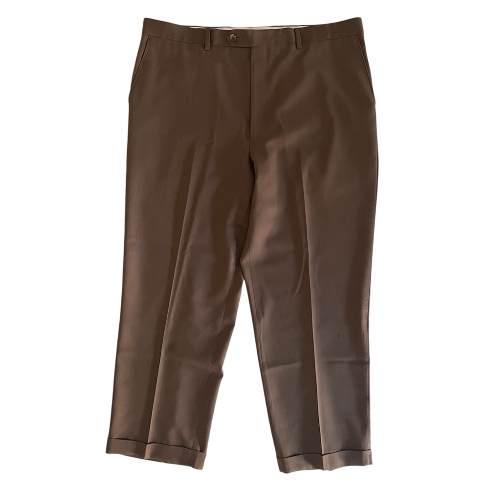 Pronto Uomo Dress Pants Brown Pleated 100% Wool Men’s Size 40x28 Cuffed Flaw